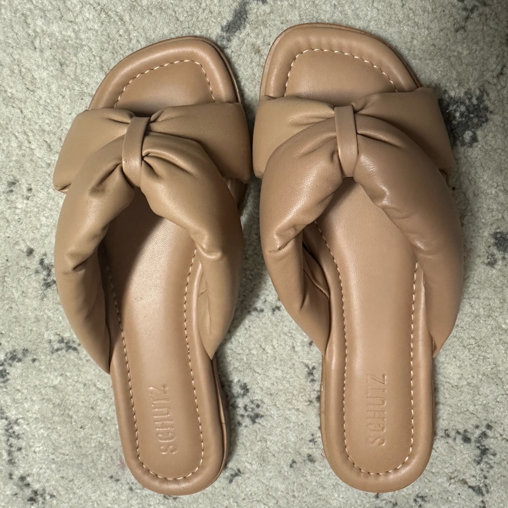 SCHUTZ Tan Knotted Slide Sandals